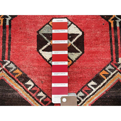 3'1"X8'4" Red Vintage Zoroastrian Sheeraz Pure Wool Hand Knotted Runner Rug