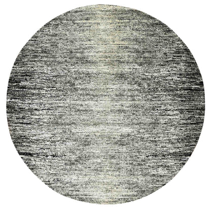 10'X10' Black Striae Design Wool And Silk Hand Knotted Round Rug