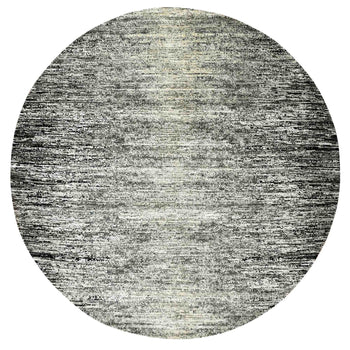 10'X10' Black Striae Design Wool And Silk Hand Knotted Round Rug