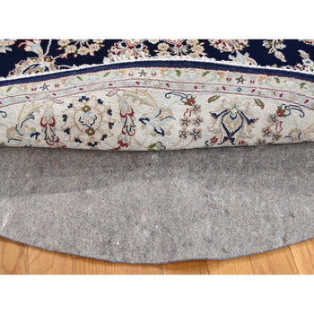 6'X6' Midnight Blue Nain Wool 250 Kpsi Hand Knotted Round Oriental Rug