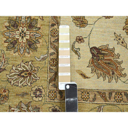 6'6"X8' Ivory Agra With Ziegler Design Leaf Pattern Hand Knotted Wool Rug