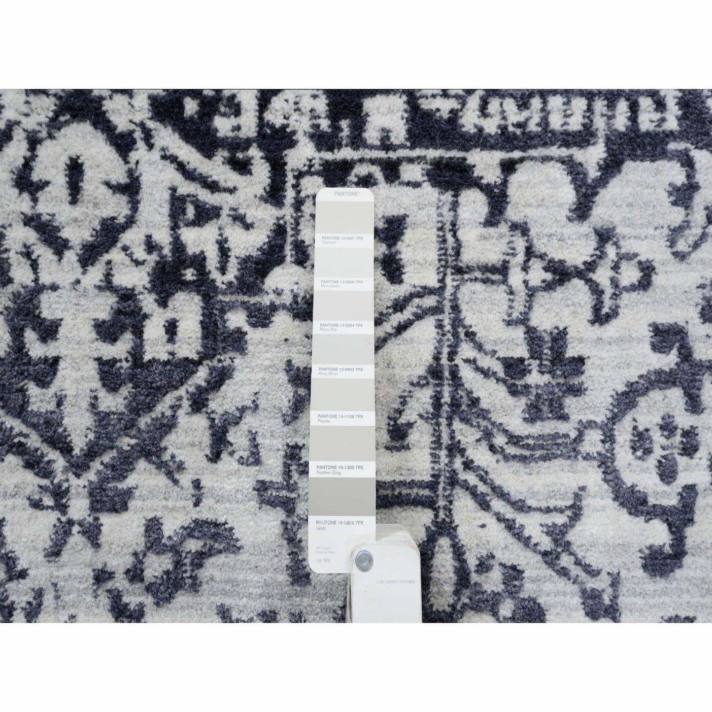 8'X10' Black Hand Loomed Erased Serapi Heris Design Wool And Silk Rug