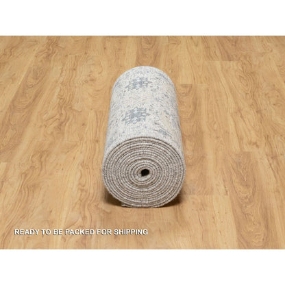 2'7"X25'9" White Hand Knotted Sickle Leaf Silk And Wool Xl Runner Rug