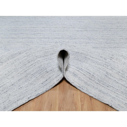 10'X13'10' Frost Gray Modern Striae Design Soft Wool Hand Loomed Rug