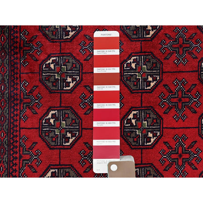 2'9"X4'4" Red Princess Bokara Geometric Design Wool Hand Knotted Sample Rug
