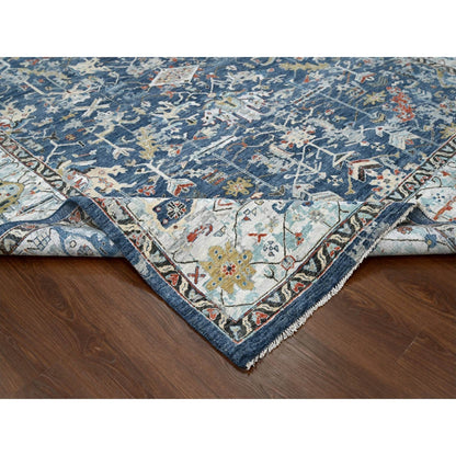 9'X11'10" Dress Blue Erased Heris Design Wool Hand Knotted Oriental Rug