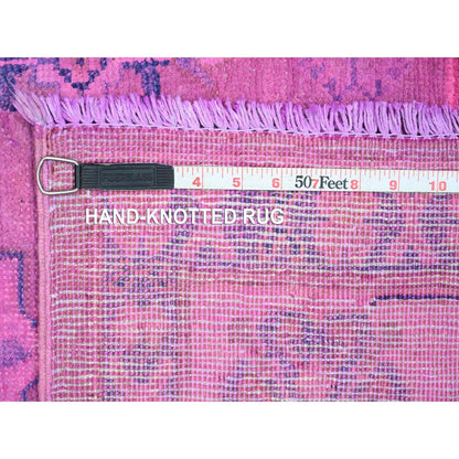 5'10"X9'1" Fuscia Pink Hand Knotted Overdyed Kazak Star Design Wool Rug