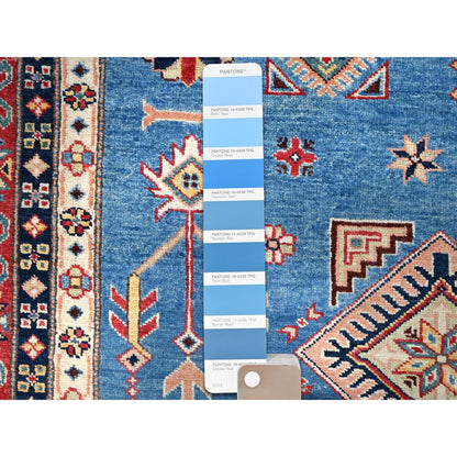 9'2"X11'4" Blue Special Kazak Geometric Design Hand Knotted Wool Rug