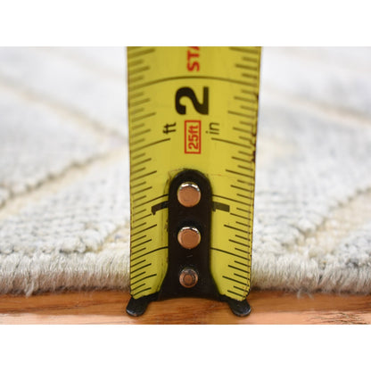 2'X3' Gray Modern Design Silk With Textured Wool Hand Knotted Mat Rug