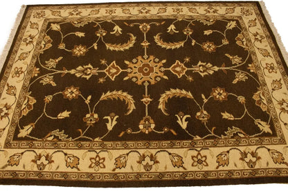 Partially Hand-Woven Brown Floral Sumak Rug