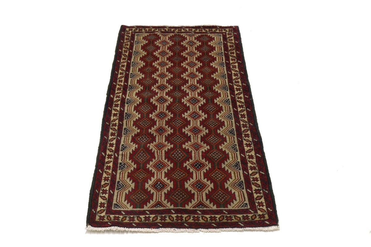 Handmade Vintage Oriental Rug 3'5X7 ft Tribal Geometric Style Foyer Area Carpet