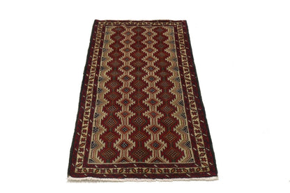 Handmade Vintage Oriental Rug 3'5X7 ft Tribal Geometric Style Foyer Area Carpet