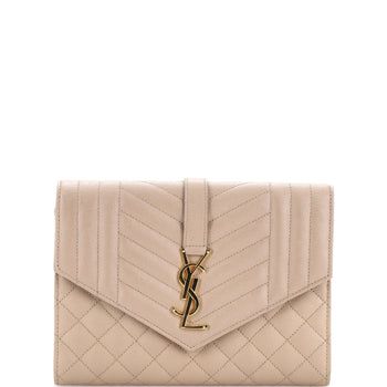 Saint Laurent Classic Monogram Envelope Wristlet Clutch Mixed Matelasse Leather