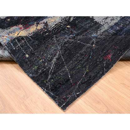 8'X10' Charcoal Black With Pop Of Colors Modern Wool-Silk Handknotted Rug