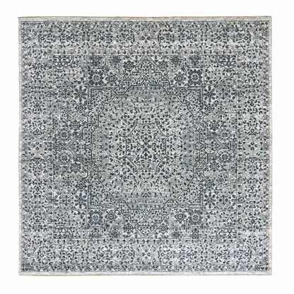 6'X6' White Mamluk Dynasty Design Undyed Wool Hand Knotted Square Rug