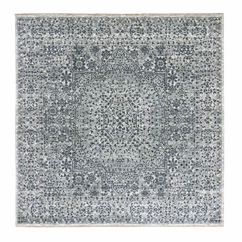 6'X6' White Mamluk Dynasty Design Undyed Wool Hand Knotted Square Rug