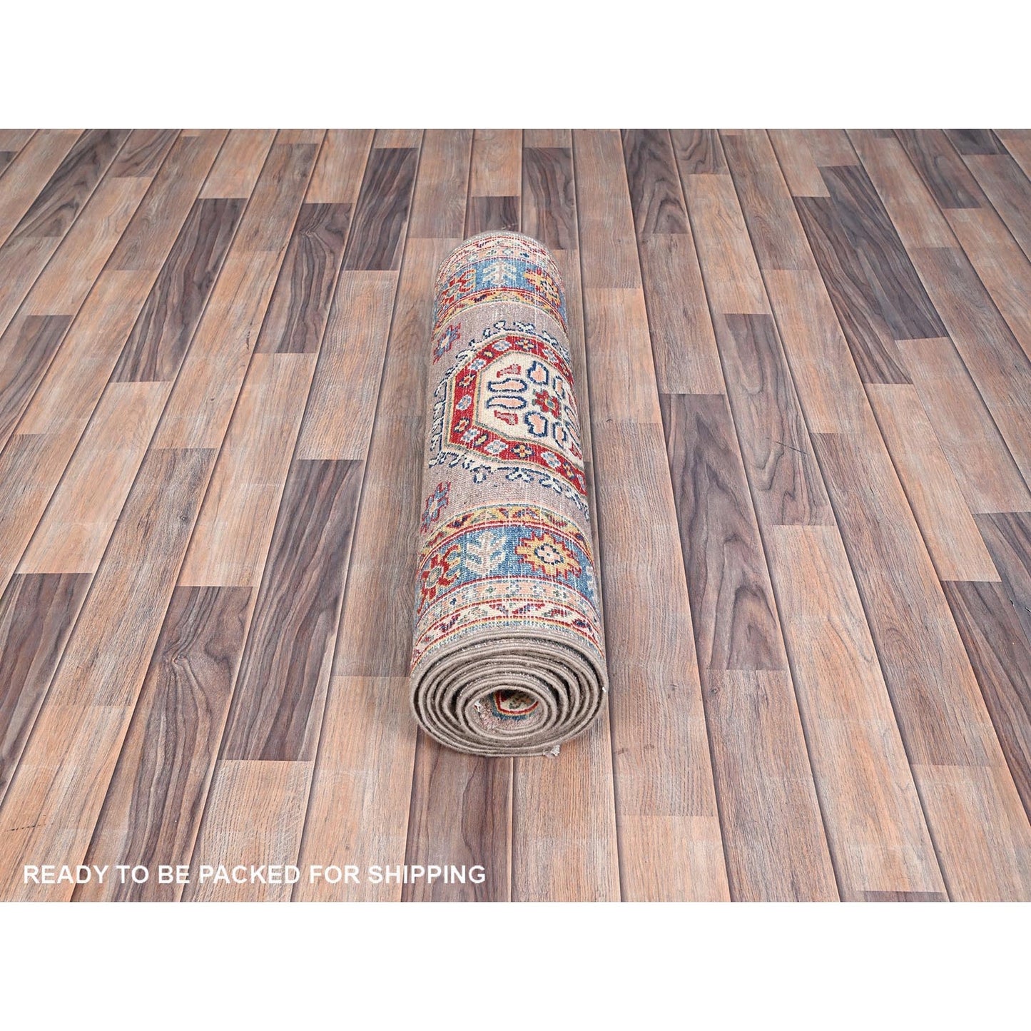 2'6"X9'2" Dusty Gray Wool Kazak Geometric Design Runner Hand Knotted Rug