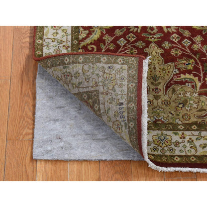 2'4"X11'5" Barn Red Kishoon Revival Wool Hand Knotted 300 Kpsi Runner Rug