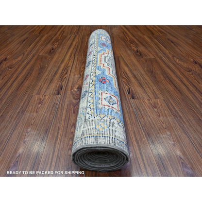 3'1"X9'9" Gray Angora Oushak Medallions Wool Hand Knotted Runner Rug