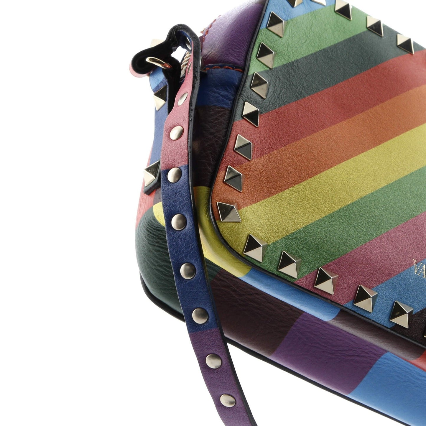 Valentino Garavani Rockstud 1973 Camera Crossbody Bag Striped Leather