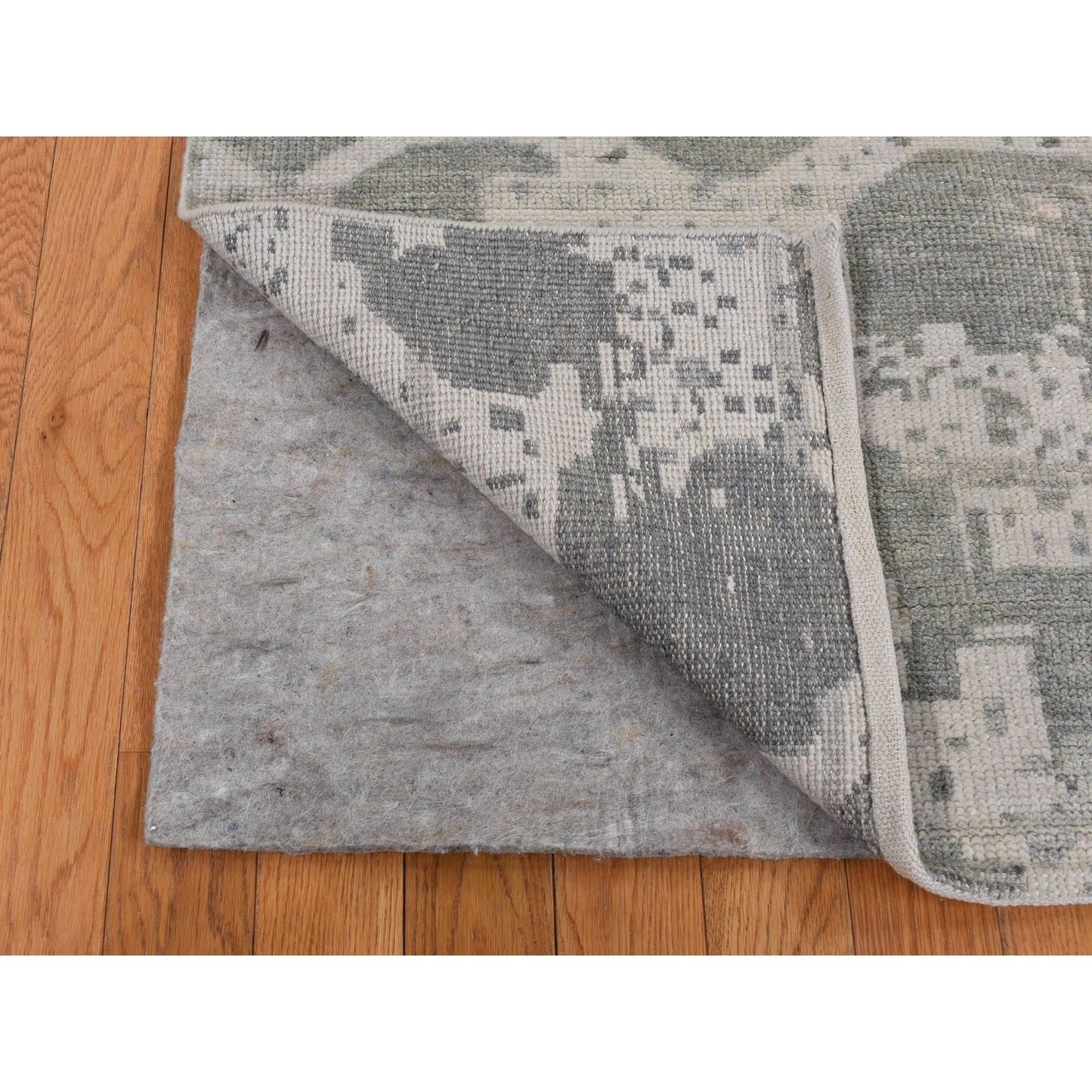 5'10"X9' Gray Oushak Repetitive Botteh Design Pure Wool Hand Knotted Rug