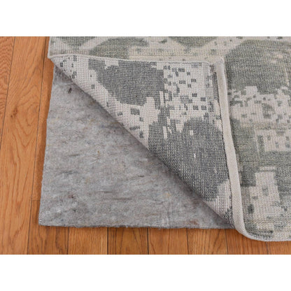 5'10"X9' Gray Oushak Repetitive Botteh Design Pure Wool Hand Knotted Rug