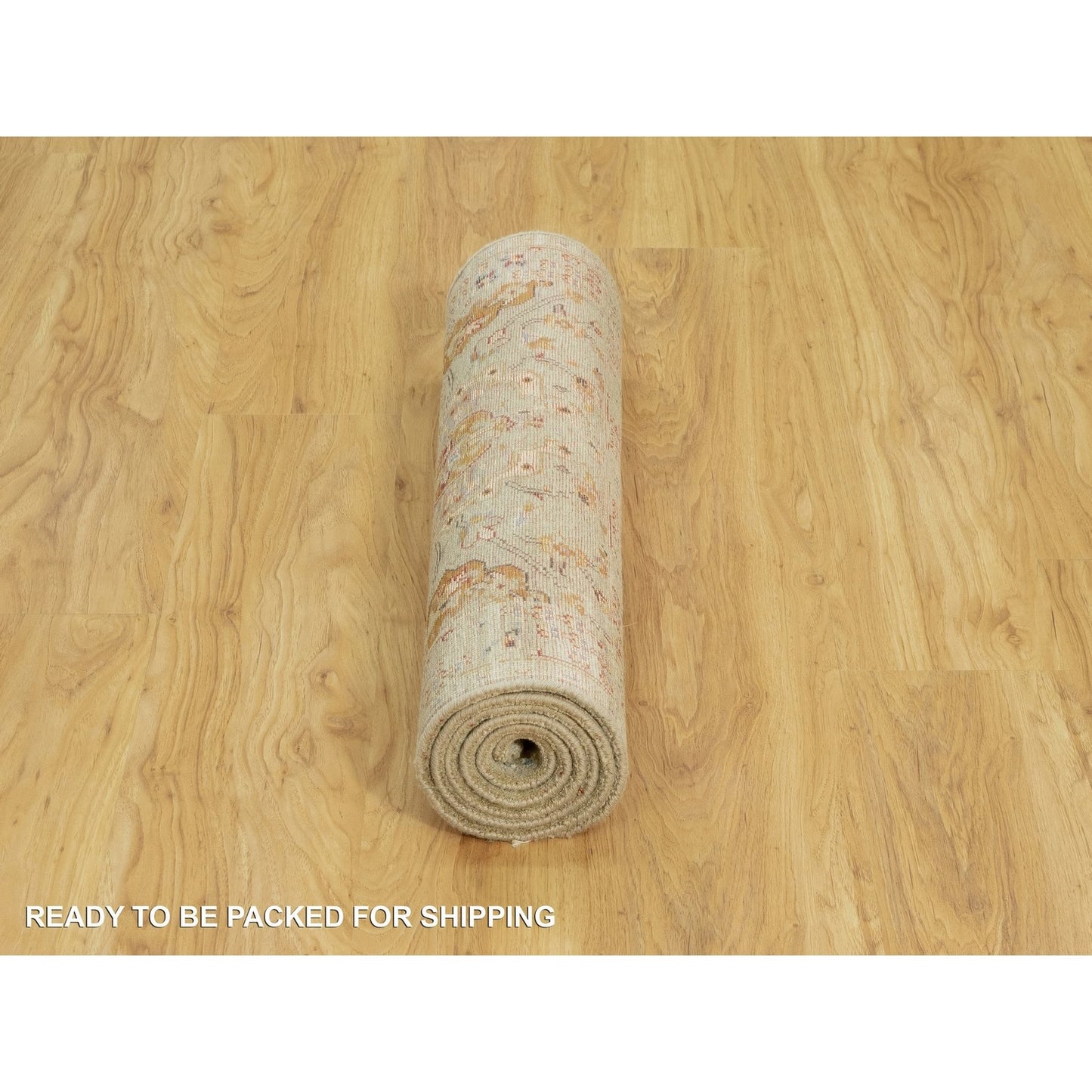 2'8"X6' Camel Wool And Silk Sunset Hand Knotted Runner Oriental Rug