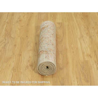 2'8"X6' Camel Wool And Silk Sunset Hand Knotted Runner Oriental Rug