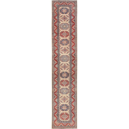 2'10"X15'5" Ivory Kazak With Geometric Design Hand Knotted Rug Wool Runner