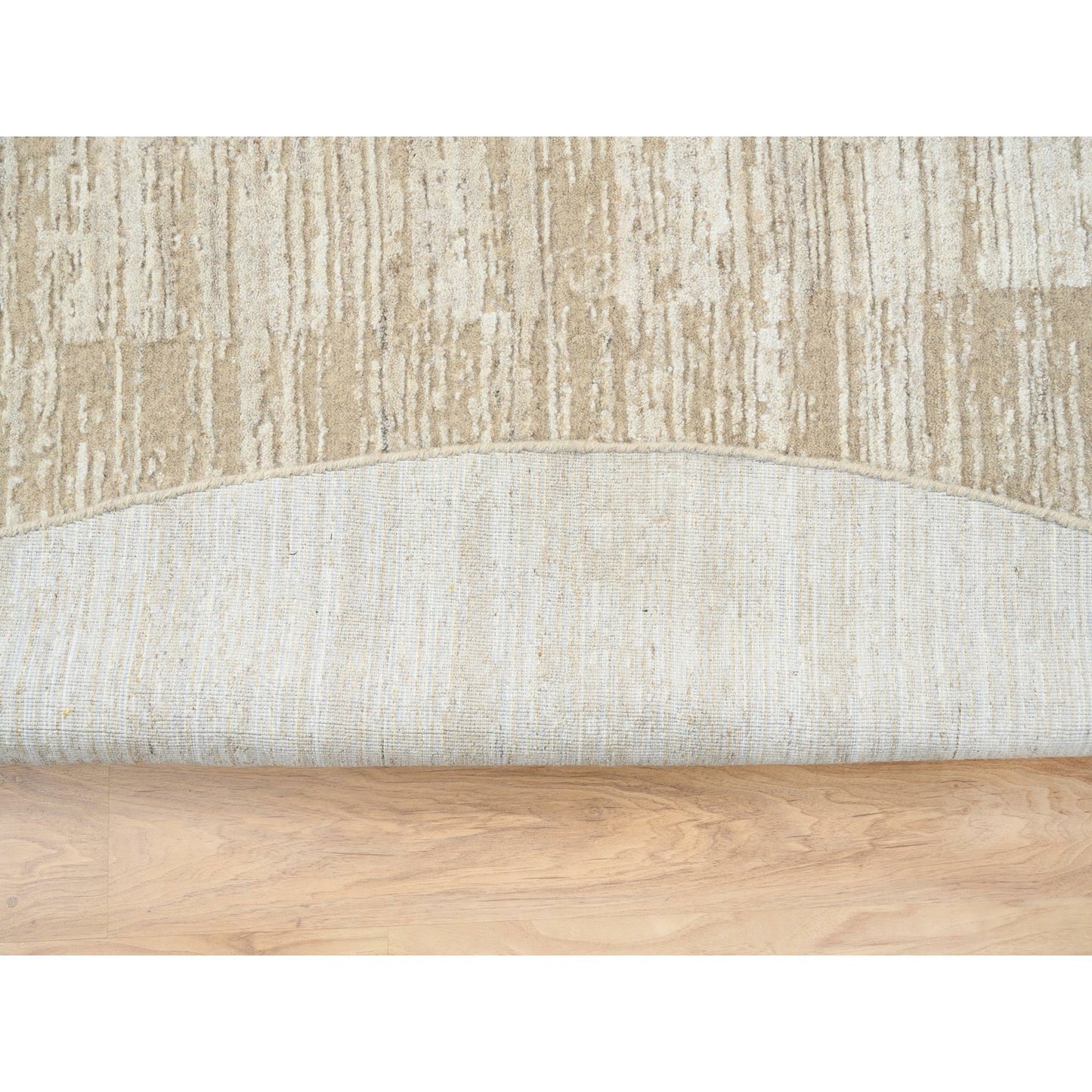 10'X10'Beige Hand Loomed Wool Modern Fine Jacquard Tone On Tone Round Rug