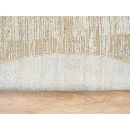 10'X10'Beige Hand Loomed Wool Modern Fine Jacquard Tone On Tone Round Rug