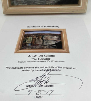 Framed Jeff Gillette No Parking 2017 Original Watercolor on Board Signed COA