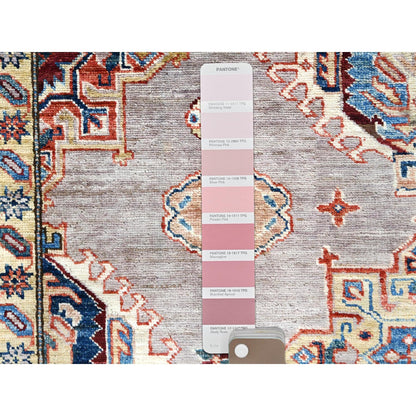 9'9"X9'9" Silver Pink Afghan Super Kazak Wool Hand Knotted Square Rug