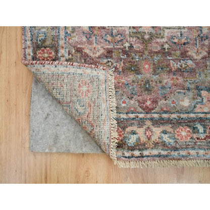2'7"X7'10" Tuscan Red Wool Heris Revival Pile Hand Knotted Runner Rug