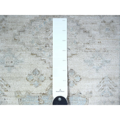 2'7"X9'5" White Hand Knotted Soft Wool White Wash Peshawar Runner Rug