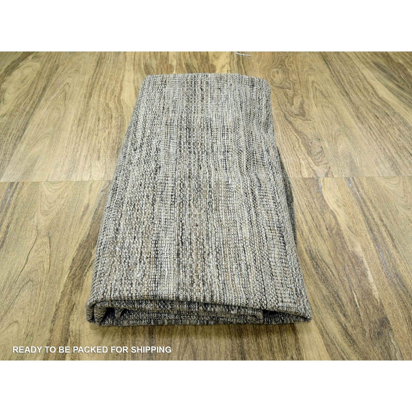 10'X10' Brown Hand Knotted Rug Round Pure Wool Distressed Grass Design