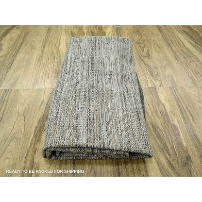 10'X10' Brown Hand Knotted Rug Round Pure Wool Distressed Grass Design