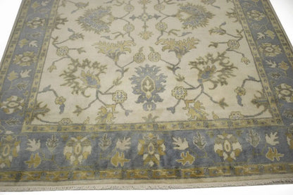 Hand-Knotted Oushak Chobi Wool Rug Cream Floral