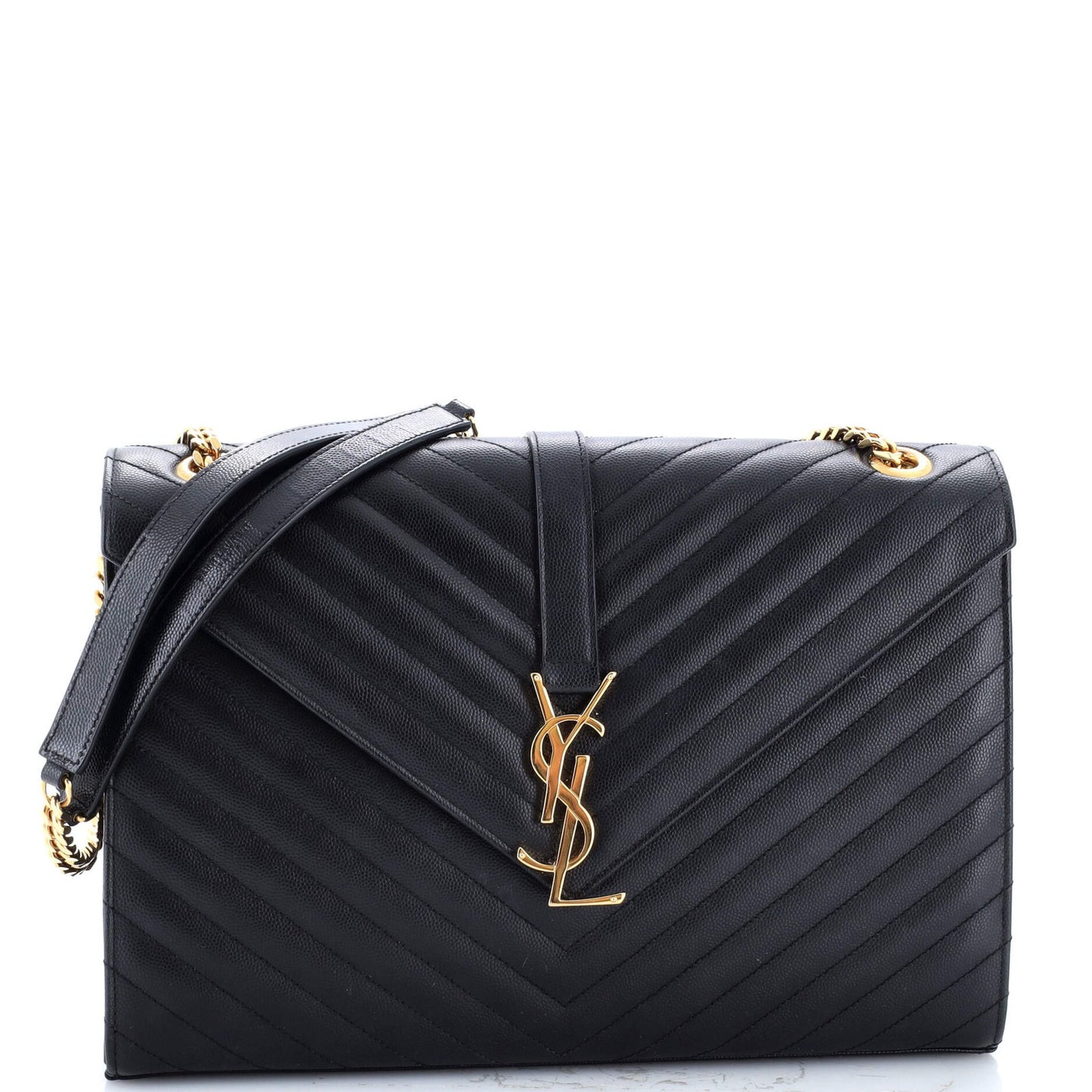 Saint Laurent Classic Monogram Envelope Satchel Matelasse Chevron Leather Large