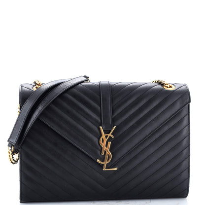 Saint Laurent Classic Monogram Envelope Satchel Matelasse Chevron Leather Large