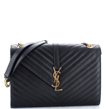 Saint Laurent Classic Monogram Envelope Satchel Matelasse Chevron Leather Large