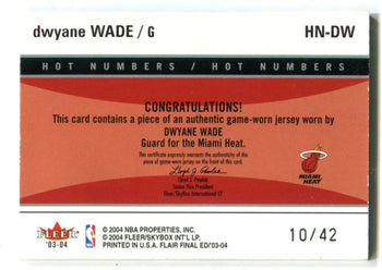 Dwyane Wade 2003 Fleer Final Edition Hot Numbers #Hndw Patch Card /42