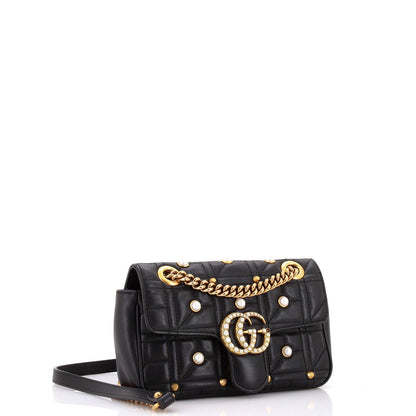 Gucci Pearly Gg Marmont Flap Bag Embellished Matelasse Leather Mini