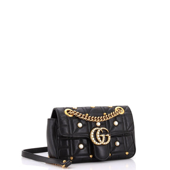 Gucci Pearly Gg Marmont Flap Bag Embellished Matelasse Leather Mini