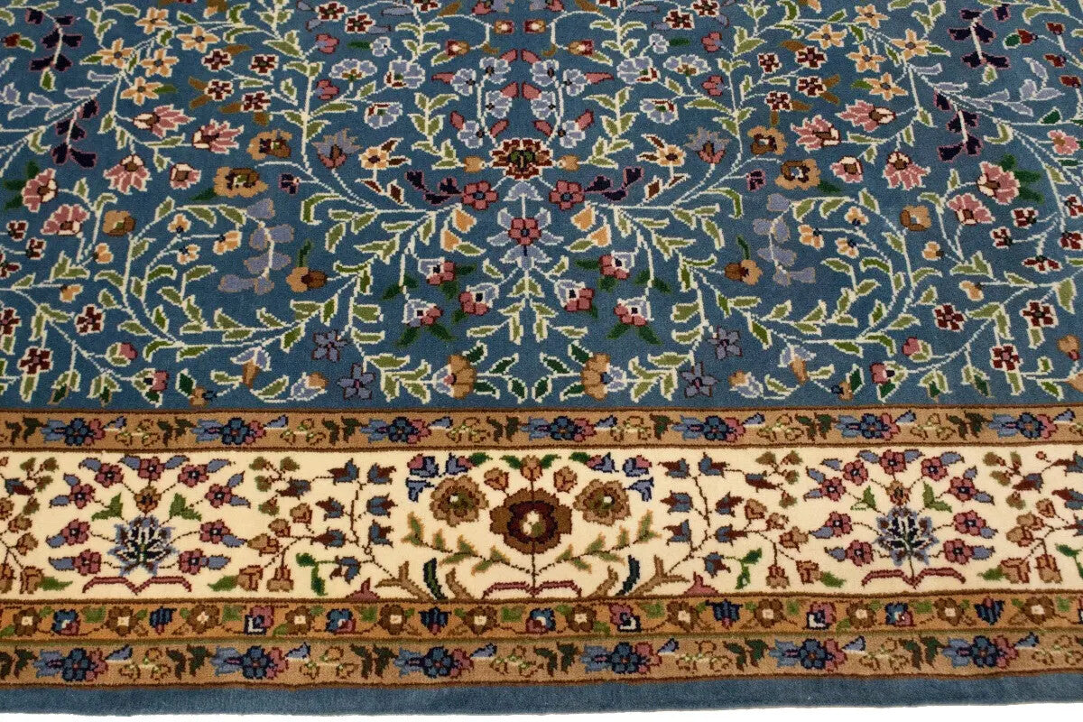 6X8 ft Hand-Knotted Teal Blue Kirman Oriental Rug