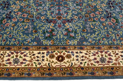 6X8 ft Hand-Knotted Teal Blue Kirman Oriental Rug