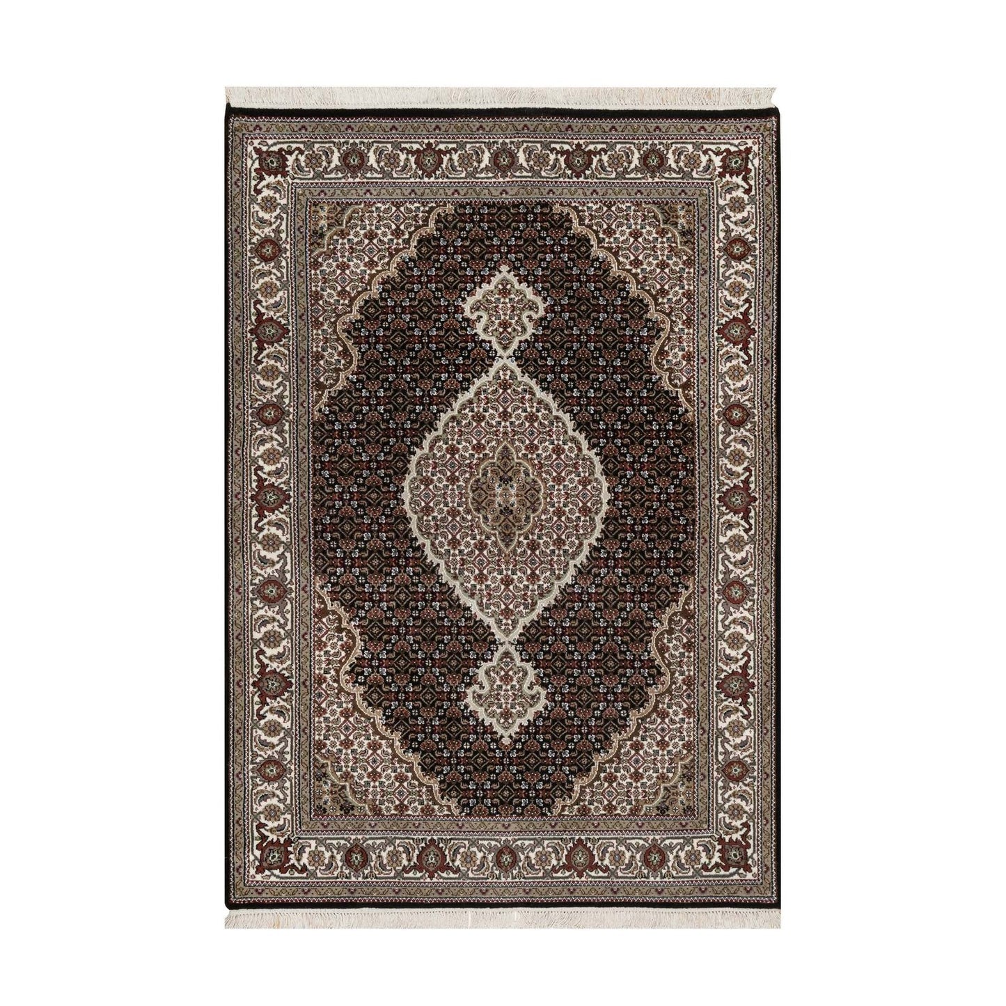 4'9"X6'9" Black Tebraz Mahi Fish Medallion Design Wool Hand Knotted Rug