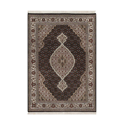 4'9"X6'9" Black Tebraz Mahi Fish Medallion Design Wool Hand Knotted Rug
