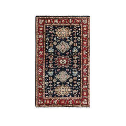 3'X5' Denim Black Karjihooz Design Natural Wool Hand Knotted Oriental Rug