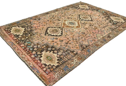 Vintage Distressed Rusty Pink Tribal Oriental Rug